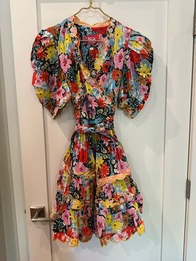Celia B. Alia Tiered Scallop Wrap Floral Mini Dress Size Large NWT